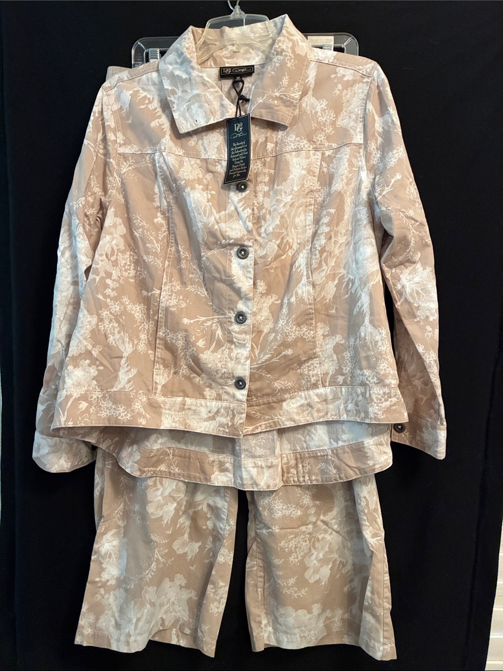 DG2 by Diane Gilman Beige and Ivory Floral Wide-Leg Jumpsuit Set